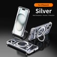 thumbnail image 1 of Frameless for iPhone 15 Case with Ring Kickstand, Bezel Less Minimalist Metal Slim Hard Shockproof Anti-fall Ultra Thin for iPhone 15 Case with Magnetic Kicktand Holder,Silver, 1 of 11