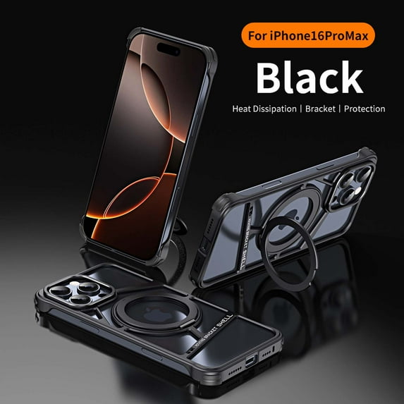Frameless for iPhone 16 Pro Max Case with Ring Kickstand, Bezel Less Minimalist Metal Slim Hard Shockproof Anti-fall Ultra Thin for iPhone 16 Pro Max Case with Magnetic Kicktand Holder,Black