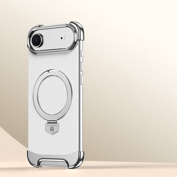 Frameless for iPhone Air Case, Compatible with Magsafe, Minimalist Shockproof Phone Shells, Magnetic Aluminum Metal Leather Case, Scratch Resistant Protective Case with Stand, Silver