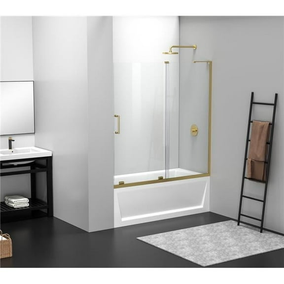Elegant Kitchen and Bath Frameless Tub Door 60 X 60 Brushed Gold
