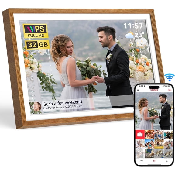 Frameo 10.1" Digital Picture Frame with 32GB Memory WiFi Photo Frame Touch Screen -Rotate Slideshow Wall Mountable Share Photos/Video Remotely Anywhere(Warm )