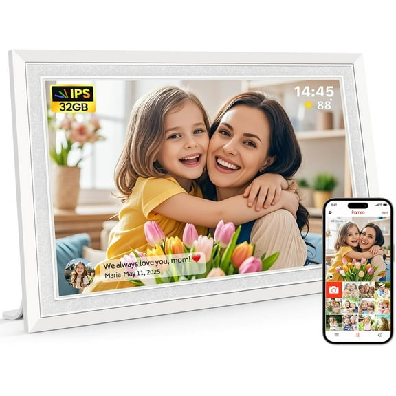 Frameo 10.1" Digital Picture Frame, Smart WiFi Digital Photo Frame with 1280x800 HD IPS Touch Screen 32GB Memory Auto-Rotate Wall Mounted, Share Photos/Videos from Phone Anywhere(White)