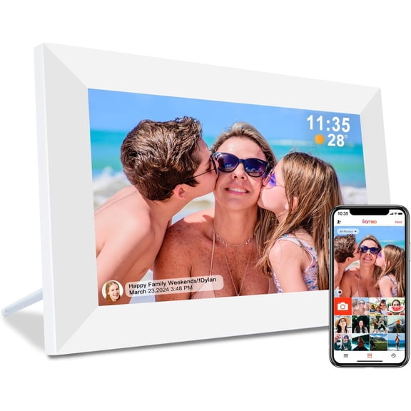 Frameo 10.1" Digital Picture Frame White, Smart WiFi Digital Photo Frame with IPS Touch Screen, 1280x800 HD Display, 32GB Auto-Rotate Wall Mountable, SD/USB Slot, Instant Sharing via Frameo App