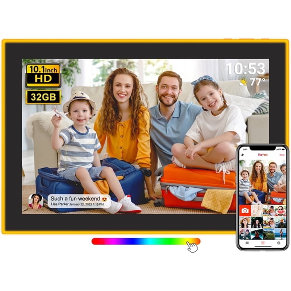 Frameo 10.1 Inch Neon-Light Digital Photo Frame, IPS Display | AI Color-Changing LED Strip Digital Photo Frame | Quick Share Photos/Videos, Easy Setup in Frameo App | Best Digital Frame for Gifting