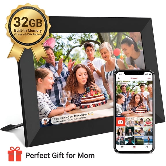 Frameo 10.1 Inch WiFi Digital Photo Frame, 1280x800 HD IPS Touchscreen, 32GB, Auto-Rotate, Wall Mountable, Instant Photo & Video Sharing via App