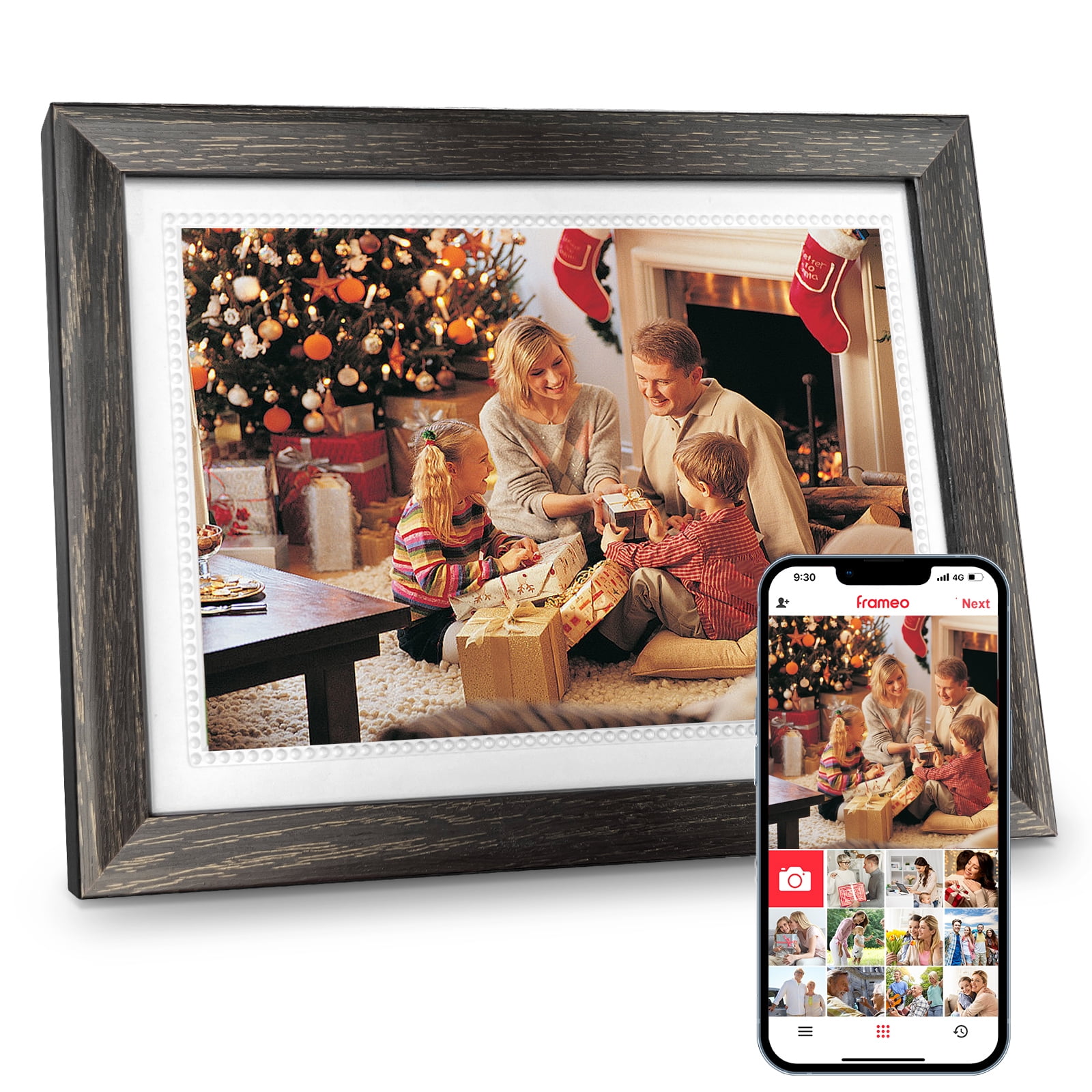 Frameo 10.1" Wood Smart WiFi Digital Picture Frame with 32GB Storage