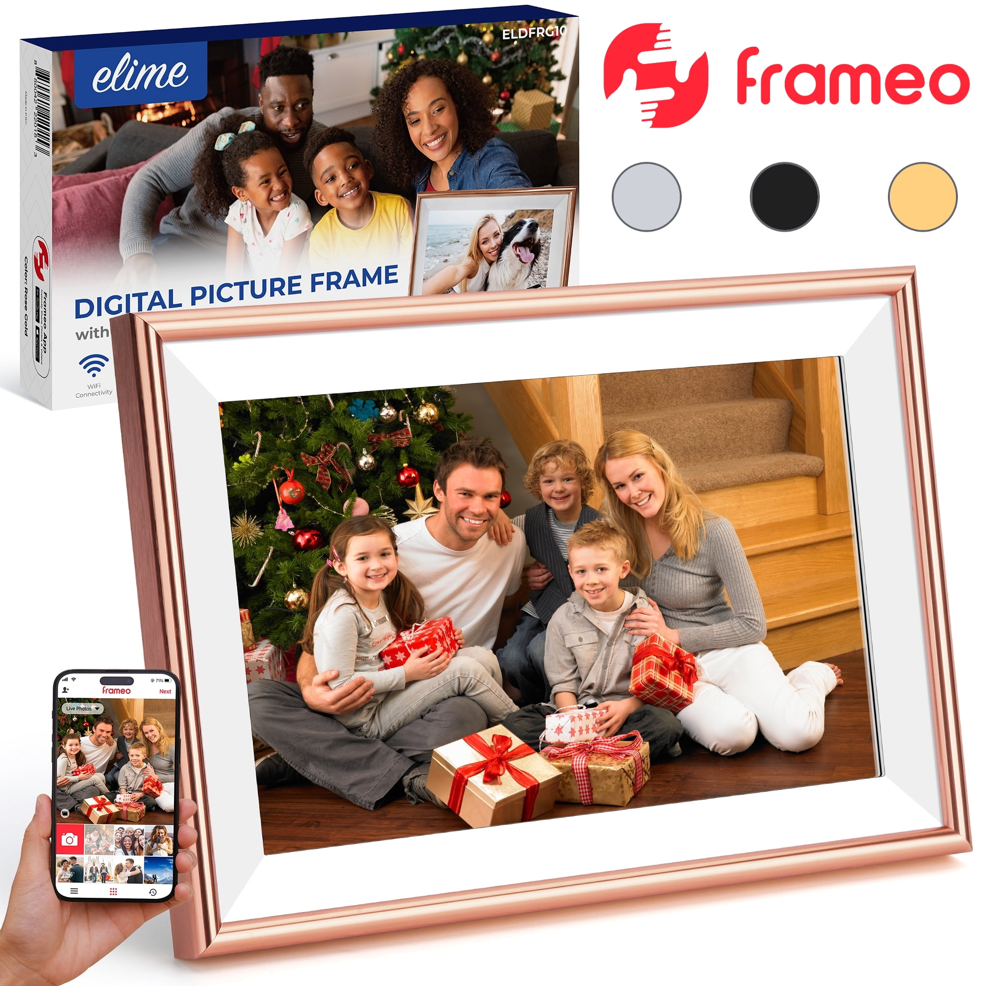 ELIME 10.1 Inch Rose Gold Aluminum WiFi Digital Picture Frame