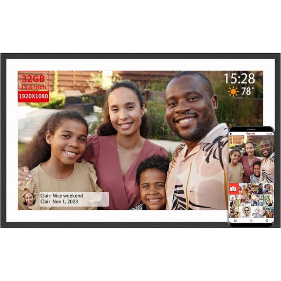 Frameo 15.6 Inch Large Digital Picture Frame WiFi   Digital Photo Frame 32GB 1920 * 1080 IPS Touch Screen Wall Mountable -Rotate iOS  Easy Setup to Photo or Video