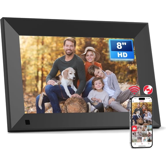 Frameo 8 Inch Smart WiFi Digital Photo Frame with 1280x800 HD IPS Touchscreen, Frameo Digital Frame WiFi 16GB, Wall Mountable, Share Photo/Video via Apps, Email, Support USB/Mirco SD, Black