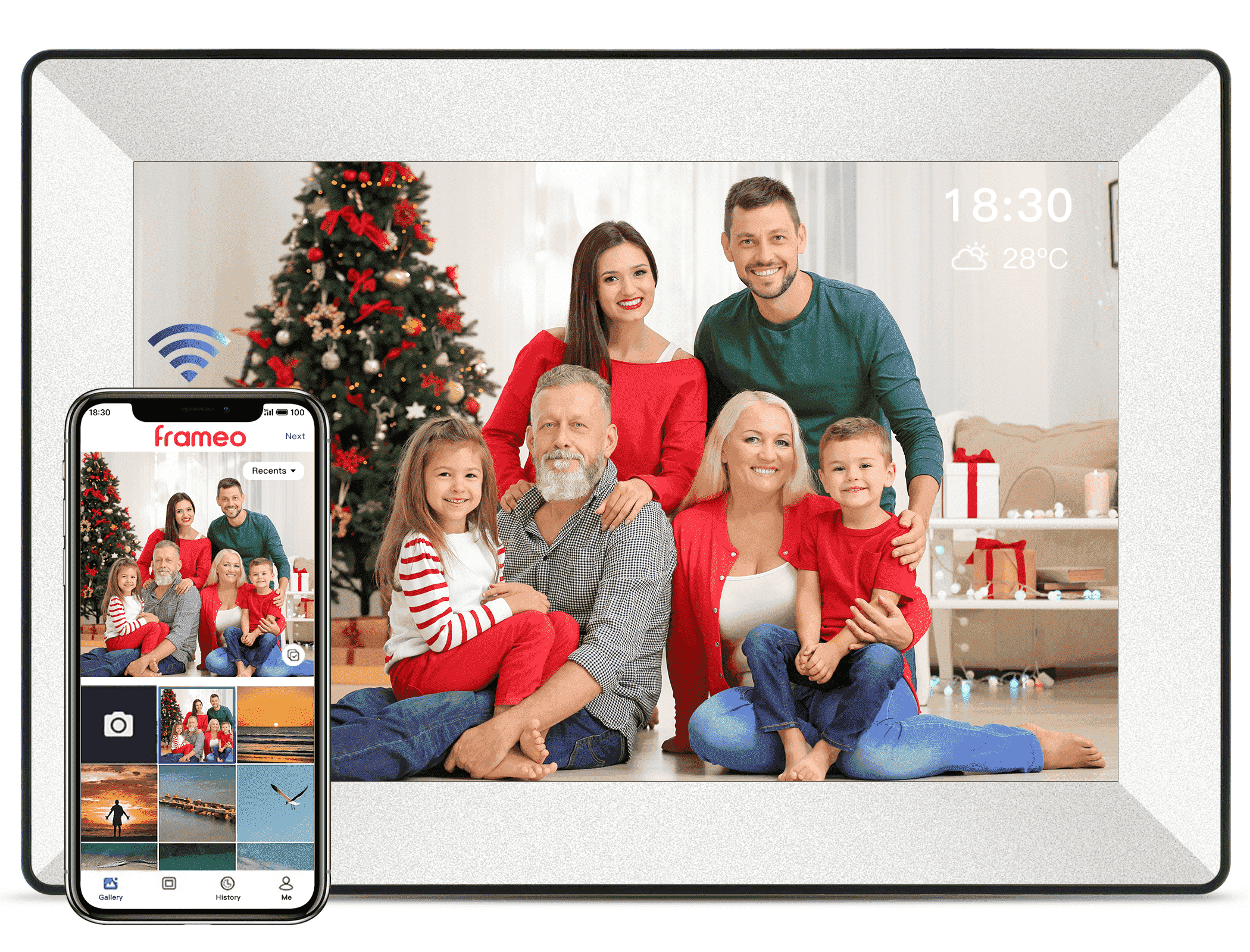 SBUSFGT 10.1" Wi-Fi Digital Photo Frame, 1280x800 HD IPS Touch Screen Auto-Rotate, Share Photos and Videos via Free Frameo App, White