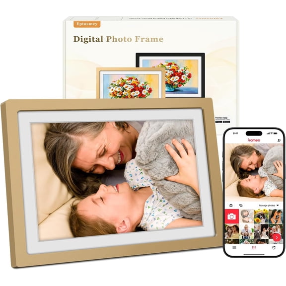 Frameo Digital Photo Frame WiFi Champagne Gold Frame 10.1 Inch Picture Frame with 1280x800 HD IPS Touchscreen, Built-in 32GB, Send Photo Video via Frameo App/USB/SD, Gifts for Women Men