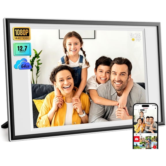 Frameo Digital Picture Frame 12.7'' 64GB Photo Frame, 1440 * 1080P IPS   Picture Frame, Auto-Rotate Tabletop&Wall Mounted,USB&SD Card, Sharing Photos/Videos via Free App from Anywhere