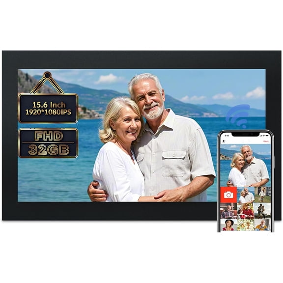 Frameo Digital Picture Frame, 15.6 inch Large Digital Photo Frame WiFi, 1920 * 1080 FHD Screen 32GB Storage?Auto-Rotate?Wall Mountable?Easily Share Photos and Videos, Birthday, Wedding, for Mom