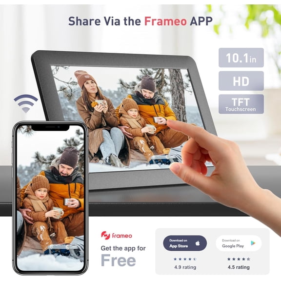 Frameo Digital Picture Frame WiFi, 10.1-Inch Smart Photo Display with Touch Control, Auto Rotate, App Share, 16GB Storage for Family & Friends