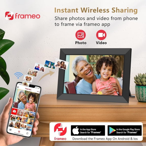 Frameo Smart Digital Photo Frame with 32GB Memory, WiFi IPS Touch Screen, Auto-Rotate, Share Moments Instantly via App for Home Decor
