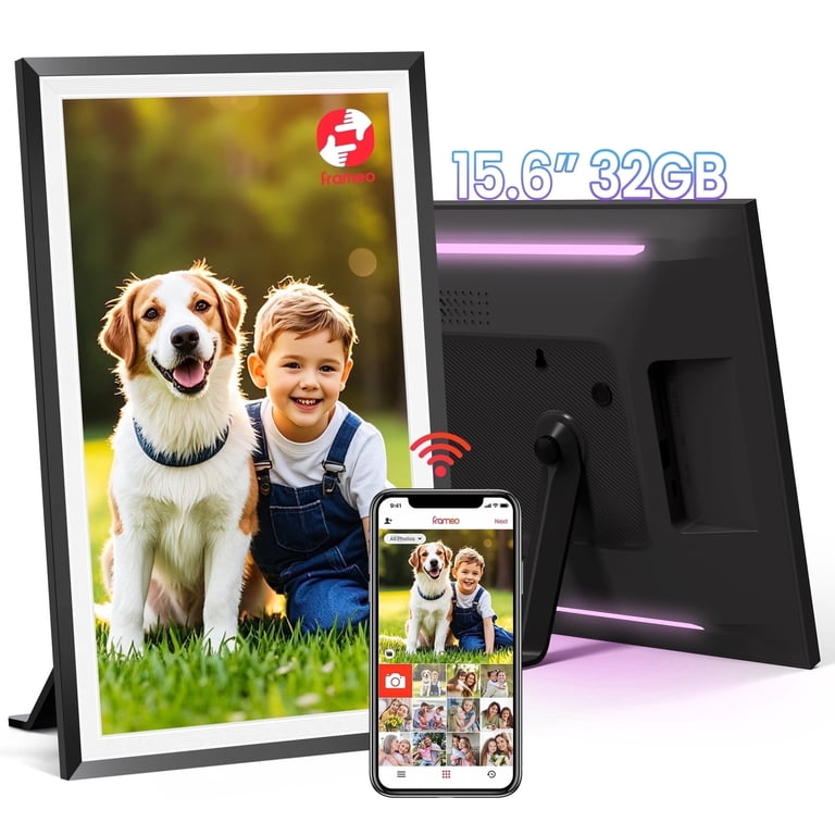 Frameo WiFi Digital Picture Frame with LED Light, 15.6