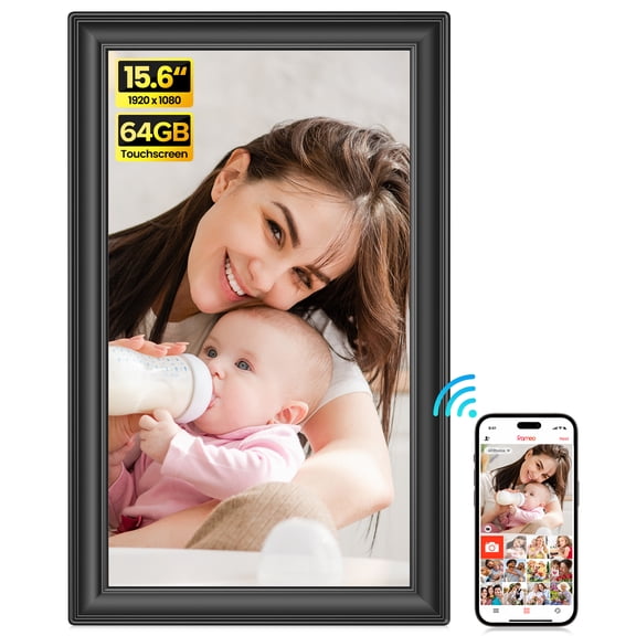 Frameo 15.6” 64GB Digital Picture Frame NUSICAN WiFi Photo Video Frames 1920 x 1080 FHD Touch Screen, Auto Rotate, Wall Mounted, Share from Phone App Easily, Best Gifts for Parents & Friends
