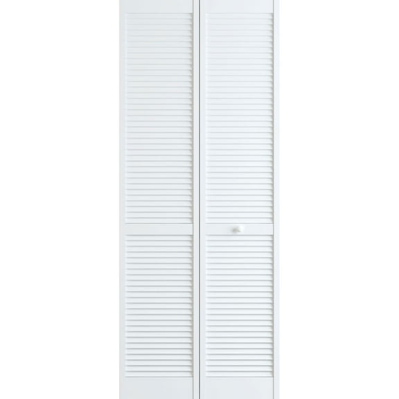 Frameport Louvered Manufactured Wood Primed Bi-Fold Doors