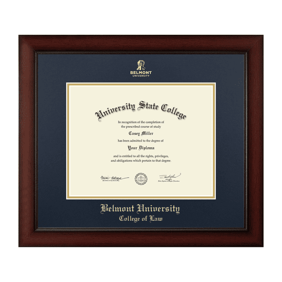 Framerly - Belmont Law Diploma Frame with Navy and Gold Mat