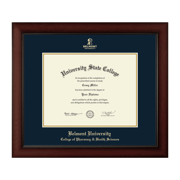 Framerly - Belmont Pharmacy Diploma Frame with Navy and Gold Mat
