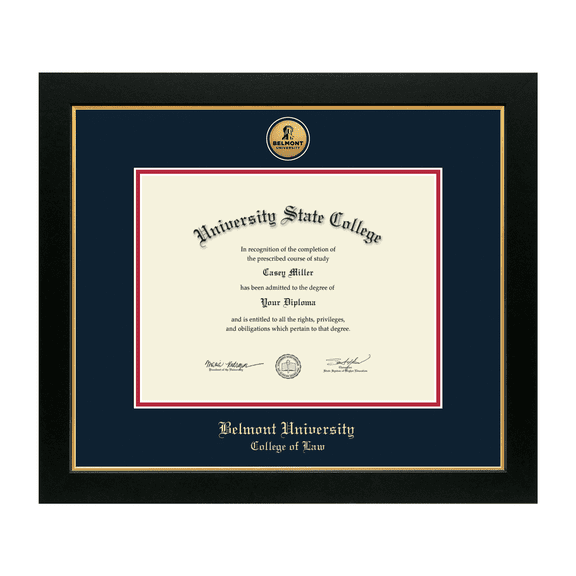 Framerly - Belmont Law Diploma Frame with Navy and Red Mat