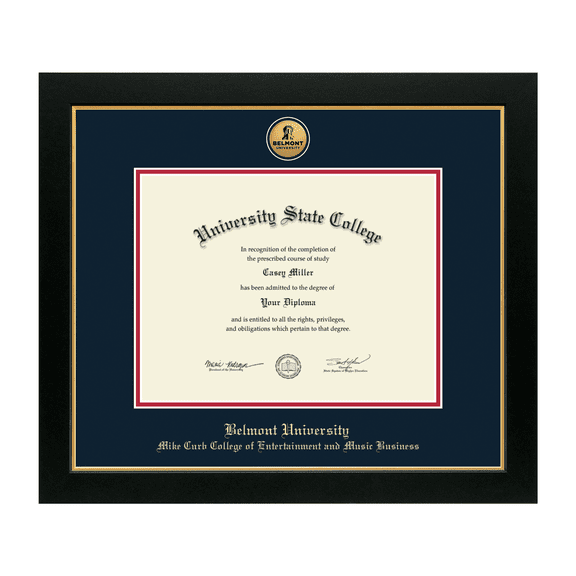 Framerly - Belmont Business Diploma Frame with Navy and Red Mat