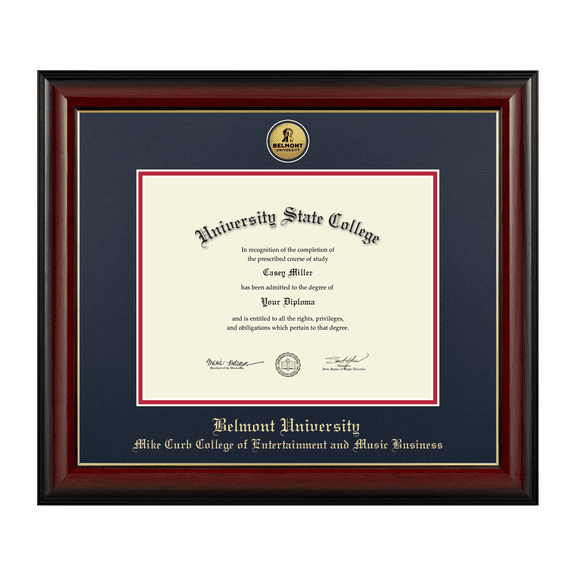 Framerly - Belmont Business Diploma Frame with Navy and Red Mat