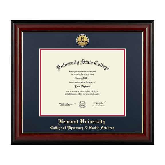 Framerly - Belmont Pharmacy Diploma Frame with Navy and Red Mat