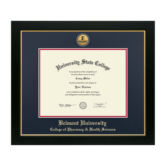 Framerly - Belmont Pharmacy Diploma Frame with Navy and Red Mat
