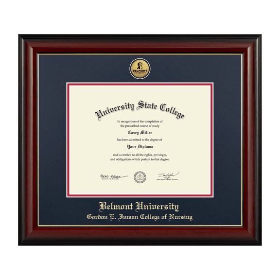 Framerly - Belmont Nursing Diploma Frame with Navy and Red Mat