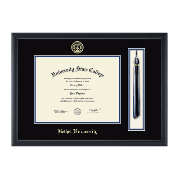Framerly - Bethel Indiana Tassel Diploma Frame with Black and Royal Blue Mat