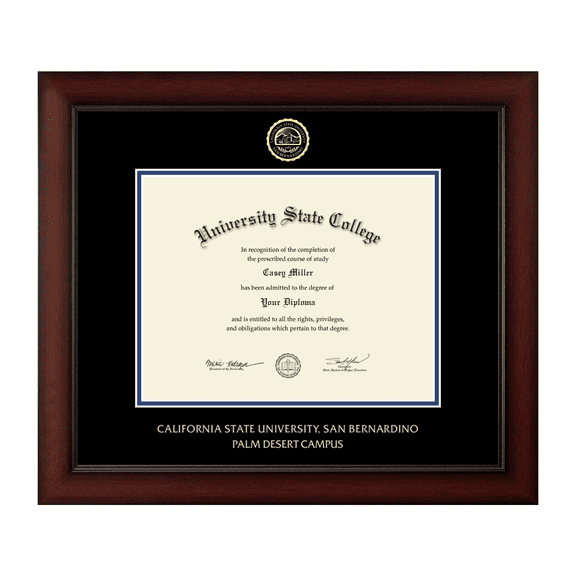 Framerly - CSUSB Palm Desert Diploma Frame with Black and Royal Blue Mat