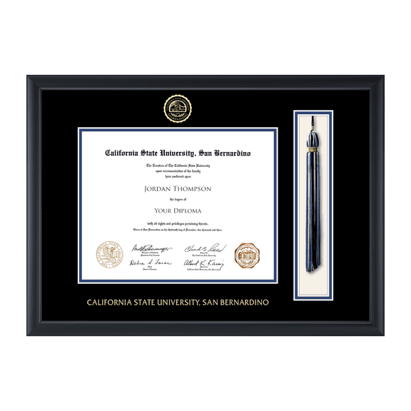 Framerly - CSUSB Tassel Diploma Frame with Black and Royal Blue Mat