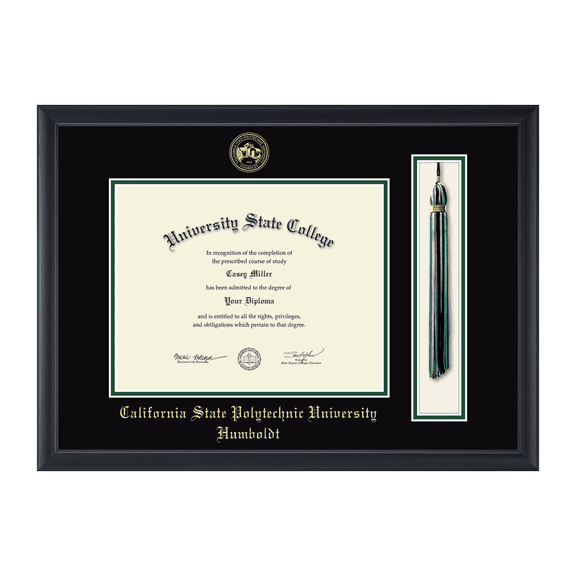 Framerly - Cal Poly Humboldt Tassel Diploma Frame with Black and Tartan Green Mat