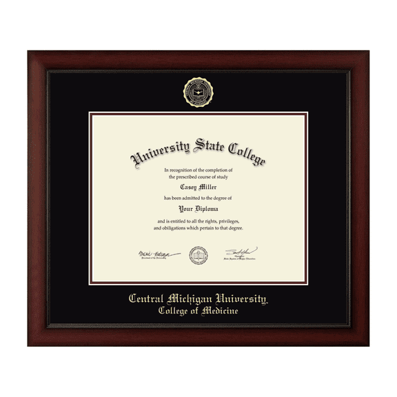Framerly - Central Michigan Medicine Diploma Frame with Black and Maroon Mat