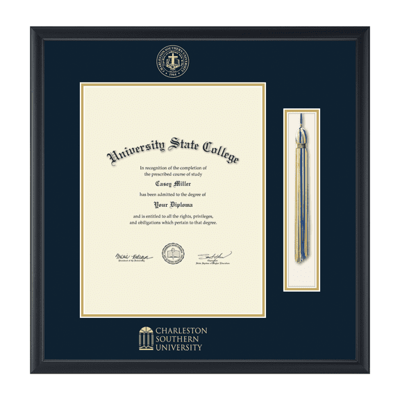 Framerly - Charleston Southern Tassel Diploma Frame with Navy and Gold Mat