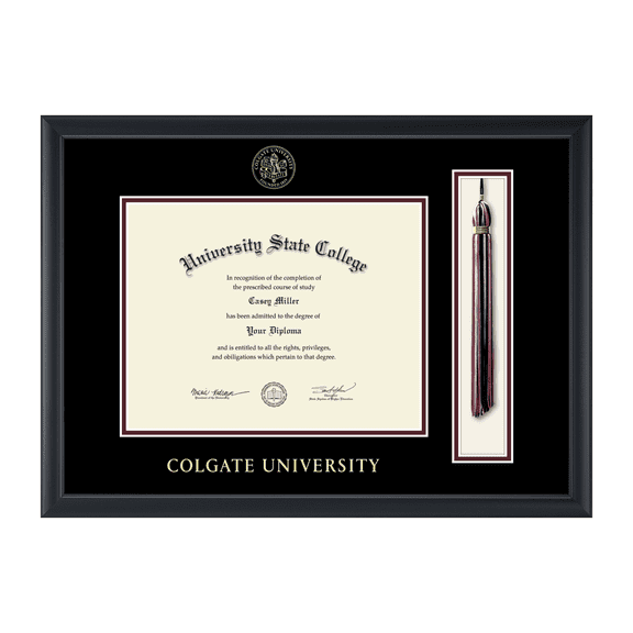 Framerly - Colgate Tassel Diploma Frame with Black and Maroon Mat