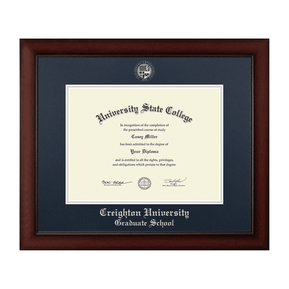 Framerly - Creighton Graduate Diploma Frame with Navy and Silver Mat
