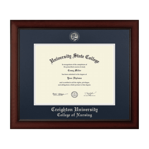 Framerly - Creighton Nursing Diploma Frame with Navy and Silver Mat