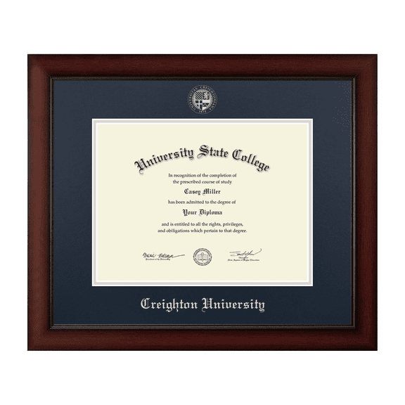Framerly - Creighton Diploma Frame with Navy and Silver Mat