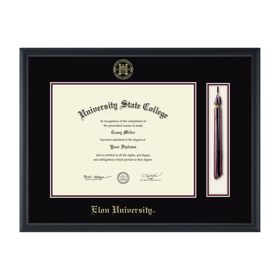 Framerly - Elon Tassel Diploma Frame with Black and Maroon Mat