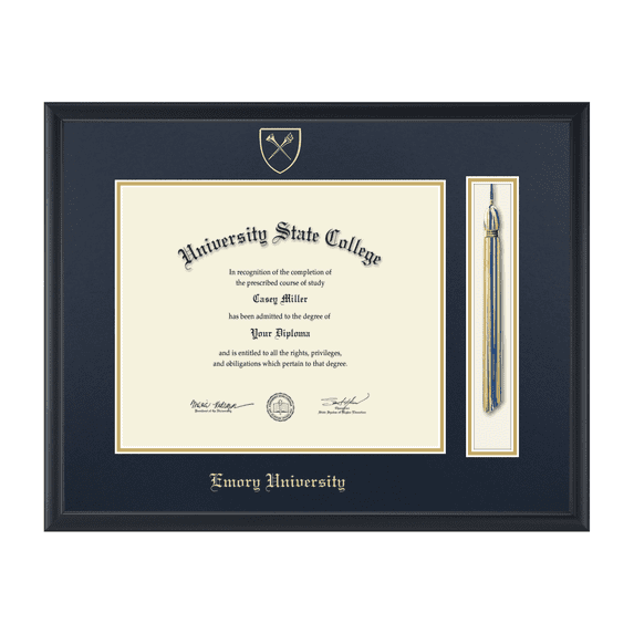 Framerly - Emory Tassel Diploma Frame with Navy and Gold Mat