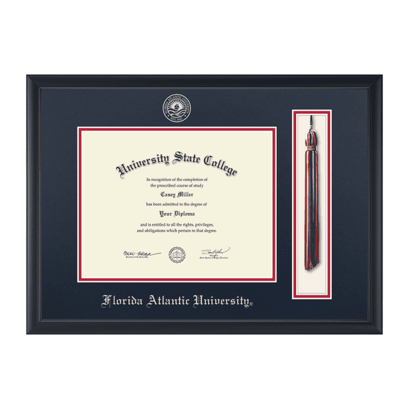 Framerly - FAU Tassel Diploma Frame with Navy and Red Mat