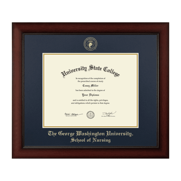 Framerly - GWU Nursing Diploma Frame with Navy and Gold Mat