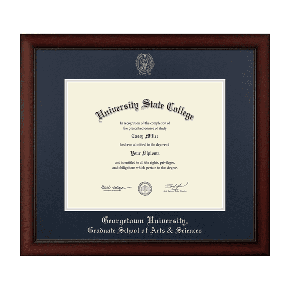 Framerly - Georgetown Arts and Sciences Diploma Frame with Navy and Silver Mat