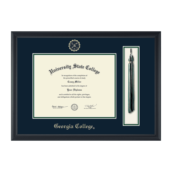 Framerly - Georgia Tassel Diploma Frame with Navy and Tartan Green Mat