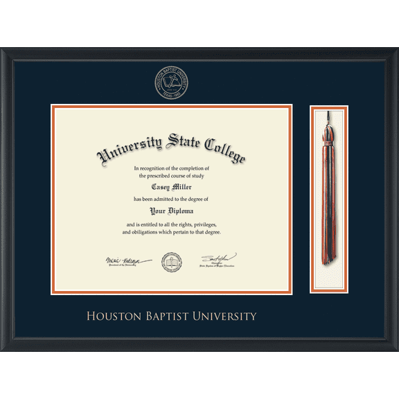 Framerly - HBU Tassel Diploma Frame with Navy and Bright Orange Mat