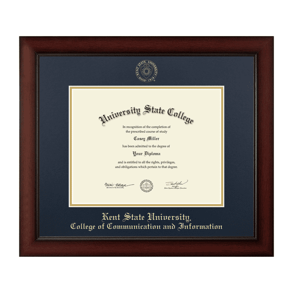 Framerly - Kent State University College of Communication and Information 11w x 8.5h Diploma Frame - Fits a master's and phd - Gold Embossed Diploma Frame
