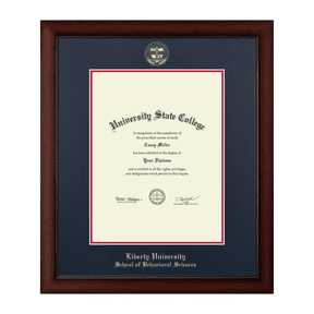 Framerly - Liberty Science Diploma Frame with Navy and Red Mat