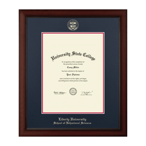 Framerly - Liberty Science Diploma Frame with Navy and Red Mat